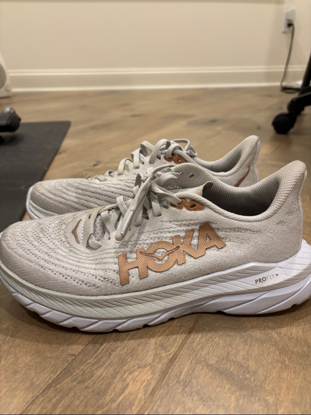 Hoka Women's Neutral Running Sneakers - Light Beige with Rose Gold Accents